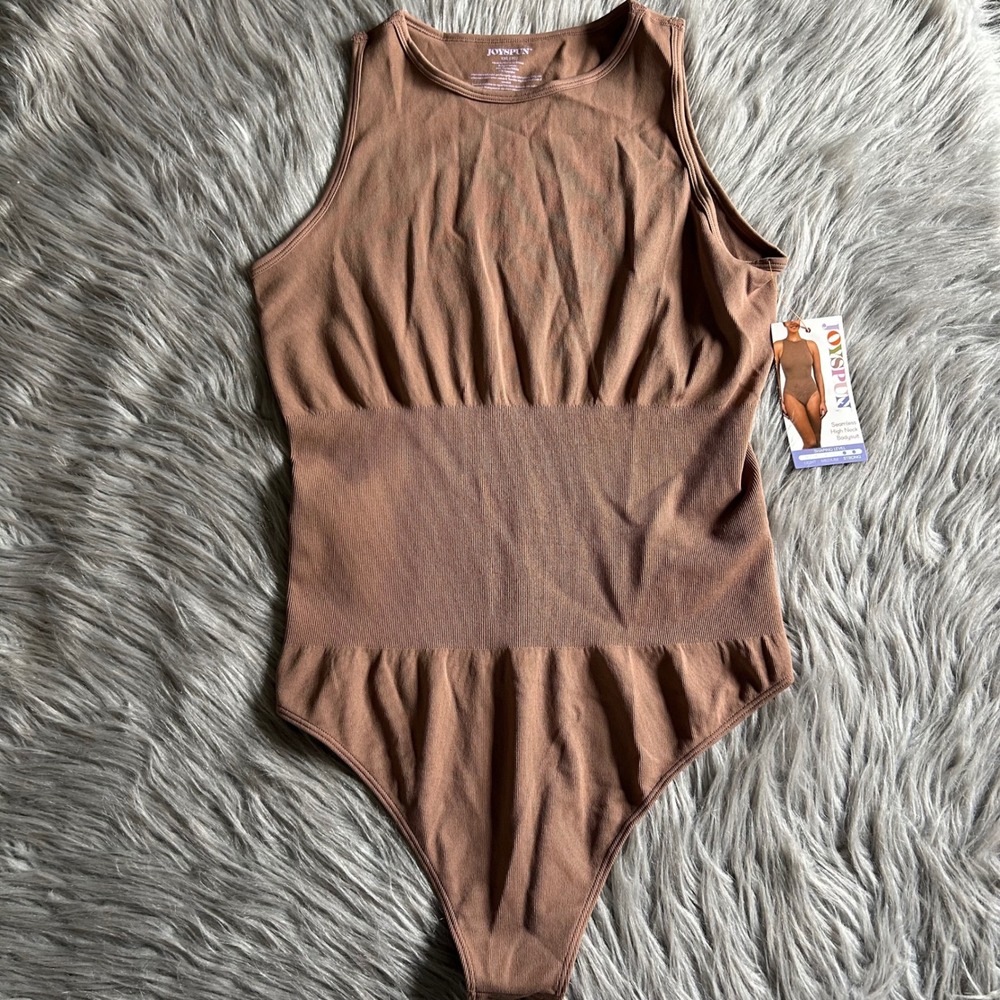 Joyspun Seamless High Neck Thong Sleeveless Bodysuit Women's Size XXL (20) Brown